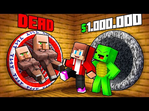 JJ and Mikey vs Villagers: Dangerous Choose A Tunnel Battle in Minecraft - Maizen