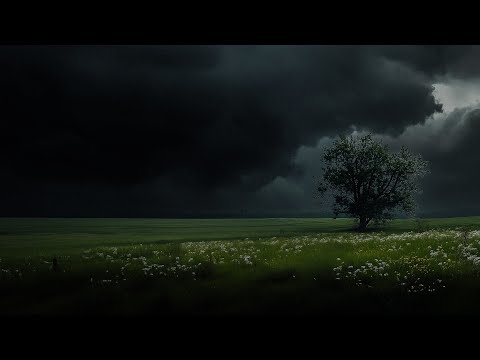 Pitch Black Thunderstorm Approaching Over Green Field | Calm Before the Storm Ambience | 3 HOURS