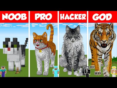 Minecraft REAL LIFE CAT HOUSE BUILD CHALLENGE - NOOB vs PRO vs HACKER vs GOD / Animation
