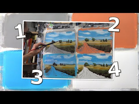 Same painting, 4 different colored backgrounds. Acrylic painting for beginners.