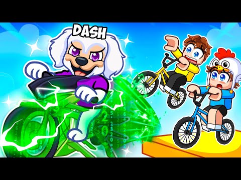 Pretending to be a DOG in Roblox Bike Obby, then using FLYING H4CK3R BIKE!