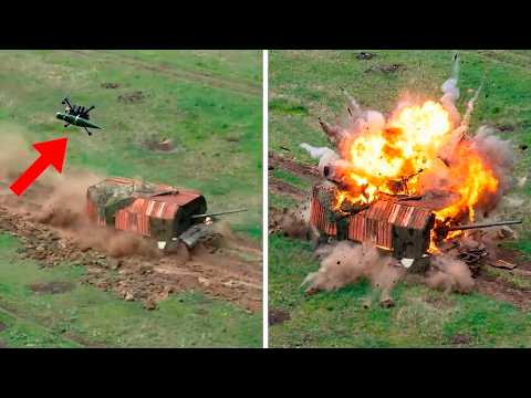 This is How a Ukrainian Drone BLOWS UP Russian "Turtle Tank" – The End is BRUTAL