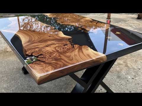 The Craft Who Makes Tables with Red Burl ! An Asia Black Resin Table Where Emotion Meets Technique