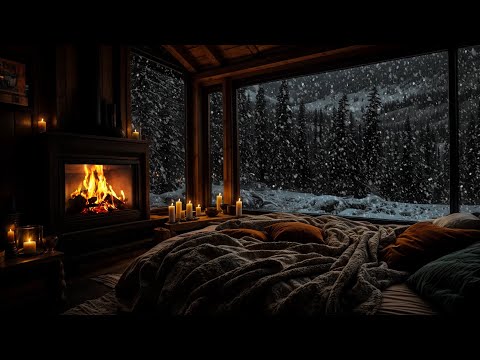 🔴Quiet Winter Night Cabin  🔥Warmth by the Hearth ❄️ Crackling Fire and a Peaceful Snowy View