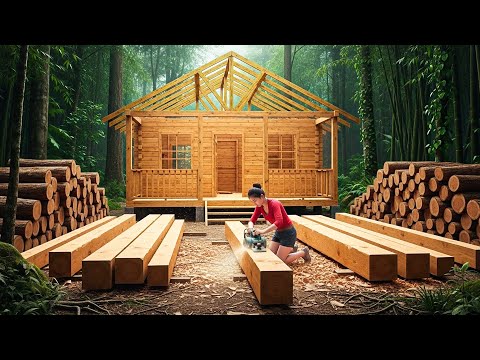 Self-reliant in the forest – a girl builds a wooden house in the wilderness with her own hands