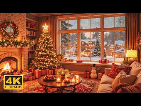 Peaceful Christmas Ambience🎄🔥 Instrumental Christmas Music With Crackling Fireplace for Sleep, Study