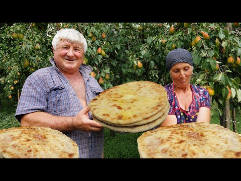 North OSSETIA village life. Grandmother cooks OSSETIAN PIES.