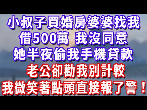小叔子買婚房婆婆找我借500萬，我沒同意，她半夜偷我手機貸款，老公卻勸我別計較，我微笑著點頭直接報了警！#為人處世#生活經驗#情感故事#故事#小說#戀愛#情感#婚姻