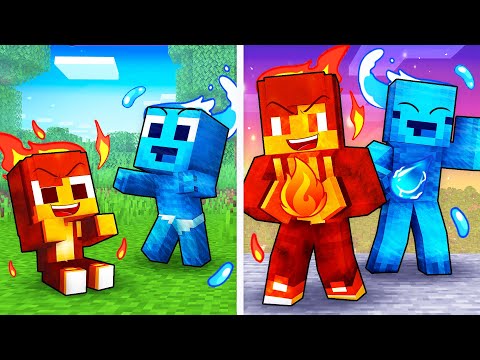 JJ and Mikey: ELEMENTAL Water & Lava Life Cycle Evolution in Minecraft - Maizen