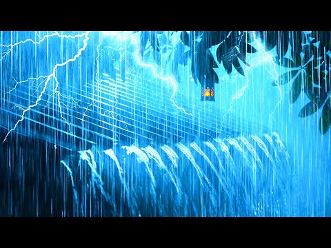 Fall into Deep Sleep on a Rainy Night with Pounding Rain & Powerful Thunder on a Metal Roof