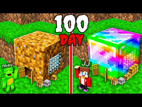 JJ and Mikey: DIRT Noob vs RAINBOW PRO Block Base 100 Days Battle in Minecraft - Maizen Stories