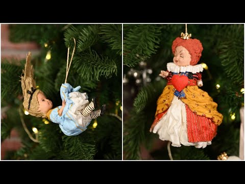 DIY Alice in Wonderland Christmas Ornaments out of cotton and cheap dolls