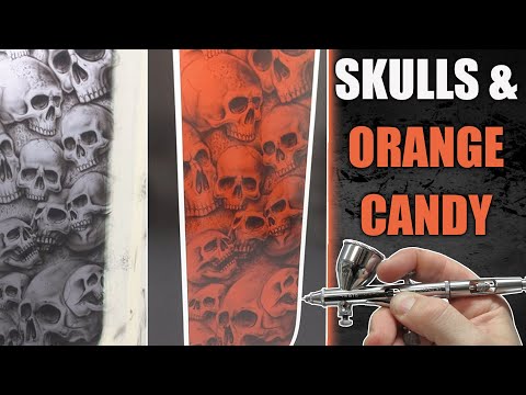 Airbrushing Skulls with orange candy.