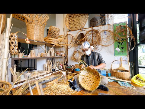 The process of making bamboo baskets. Japanese craftsmanship is astonishing. Cutting down bamboo.