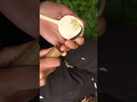 Calmly carving a cooking spoon from some incredible silver birch #woodworking #woodcarving #diy