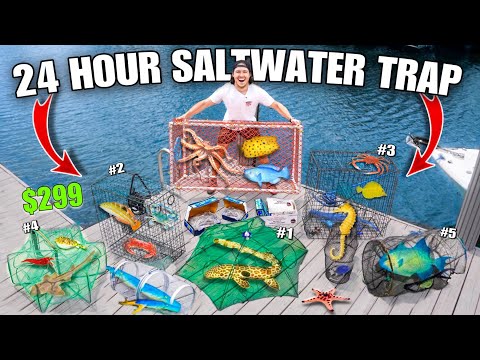 24 HOUR FISH TRAP CHALLENGE for SALTWATER POND!!