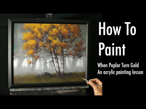 How To Paint - acrylic painting lesson - painting a misty forest poplar tree scene with Tim Gagnon