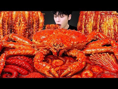 ASMR MUKBANG | SEAFOOD, Giant KingCrab, Octopus, FIRE Noodle, Mushroom, Squid Recipe