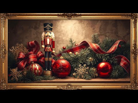 Nutcracker Christmas Frame TV Art, Vintage Christmas Screensaver with Golden Framed Holiday Art 4K