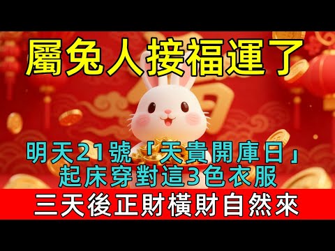 屬兔人必看！天地同慶！12月21號，農歷十一月初二，媽祖顯靈了，「天貴開庫日」，起床穿對這3色衣服，三天後正財橫財自然來！菩薩保妳正財橫財大爆發！#生肖 #運勢 #命理 #屬相 #風水 #財運 #佛陀