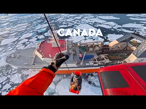Helicopter Rescue from a fishing trawler in Iceberg Alley, Canada