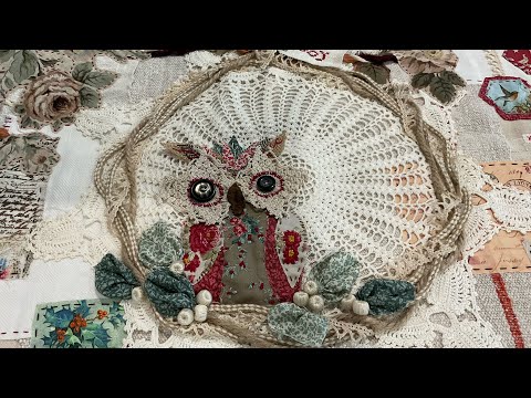 Part 11 #slowstitched Christmas Runner featuring owl  #tildafabric and vintage textiles