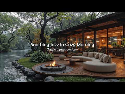 Soothing Jazz In Cozy Morning Coffee Ambience | Calm River View With Gentle Jazz For Relax & Focus