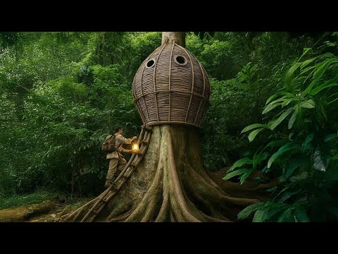 Solo Bushcraft in the Rainforest | Building a Safe Shelter with Vines on Ancient Trees