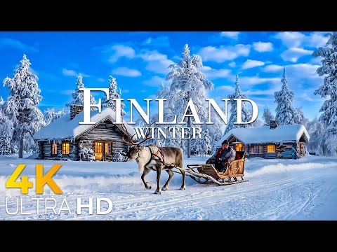 Winter Finland 4K ❄️ Lapland Forests, Frozen Lakes, Aurora Skies in Nordic Winter Magic