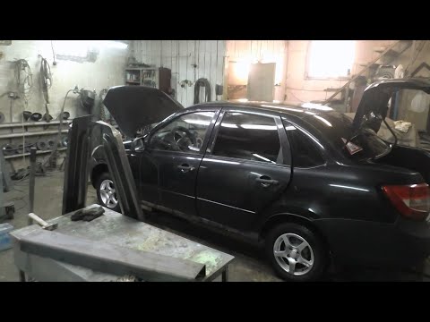 LADA GRANTA replacement of dented rusty thresholds (amputation)