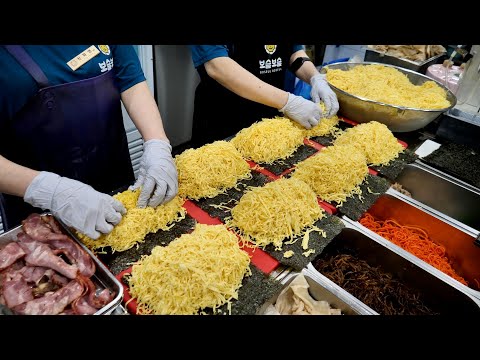 Korean food Egg Gimbap, korean style rice roll (kimbap) korean street food