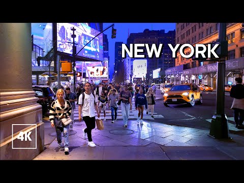 MANHATTAN EVENING, 7th Avenue Walking Tour 4K