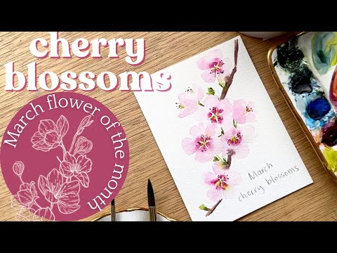 Watercolor cherry blossoms - March birth month flower