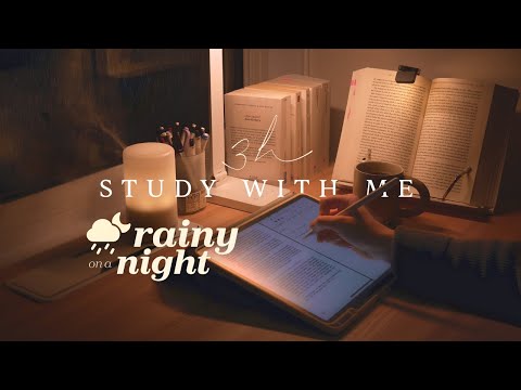 🌧️ 3-HOUR STUDY WITH ME on a RAINY NIGHT | Pomodoro 50-10 | Rain Sounds | No Music [ambient ver.]