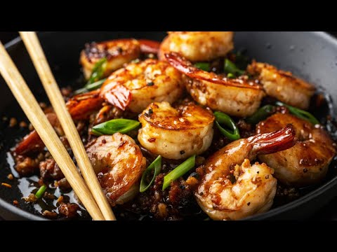 Oh my gosh, I've never eaten such delicious, spicy chili shrimp! It's like Asian street food!