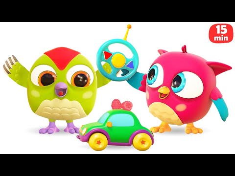 Tecknade filmer för småbarn. Uggleungen Hopp Hopp & leksaksbilar. Lek med fordon för barn