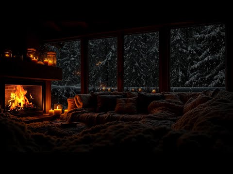 Winter Serenity ❄️ Warm Fireplace and Snowy Scenery Outside Create the Perfect Relaxing Space