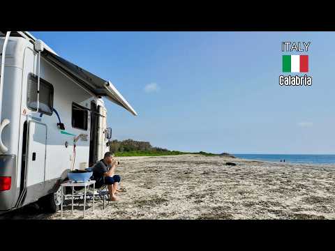 Relaxing Solo Camping on Calabria’s Coast 🌊 | Full-Time Van Life, Cooking & ASMR (No Talking)
