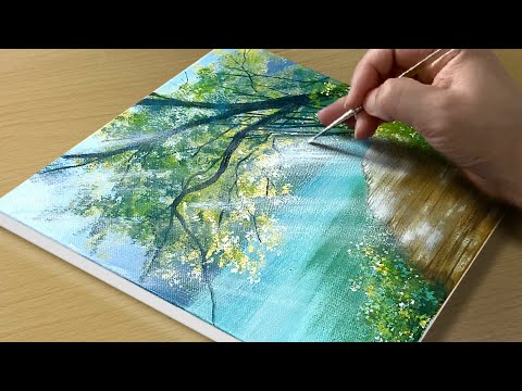 Easy Way to Draw a Morning Lake / Acrylic Painting for Beginners