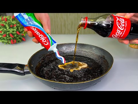 Pour Coca Cola into an old pan and be amazed! Old dirt disappears!