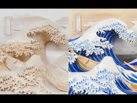 【wood carving】Katsushika Hokusai《The Great Wave off Kanagawa》and tea box/神奈川沖浪裏/Hokusai waves