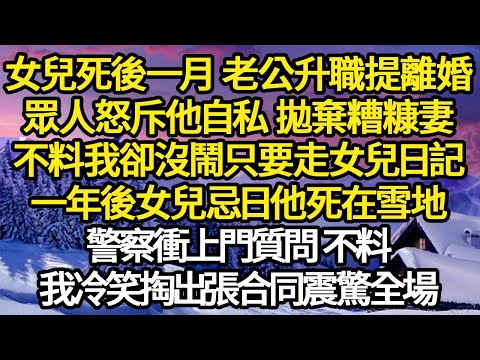 女兒死後一月 老公升職提離婚，眾人怒斥他自私 拋棄糟糠妻，不料我卻沒鬧只要走女兒日記，一年後女兒忌日他死在雪地，警察衝上門質問 不料 #故事#悬疑#人性#刑事#人生故事#生活哲學#為人哲學