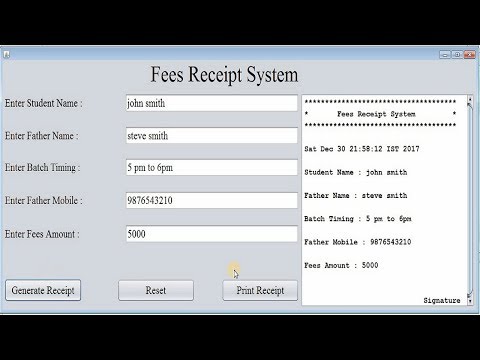 fees receipt system in java by using netbeans
