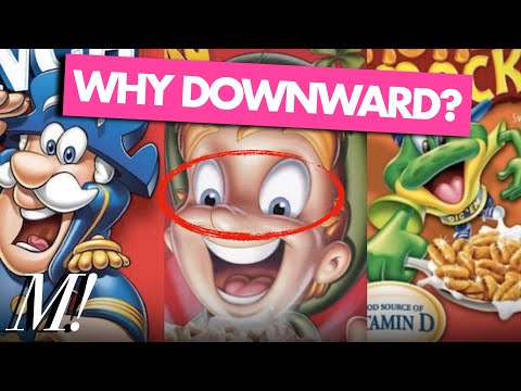 Why do characters on cereal boxes look downward?