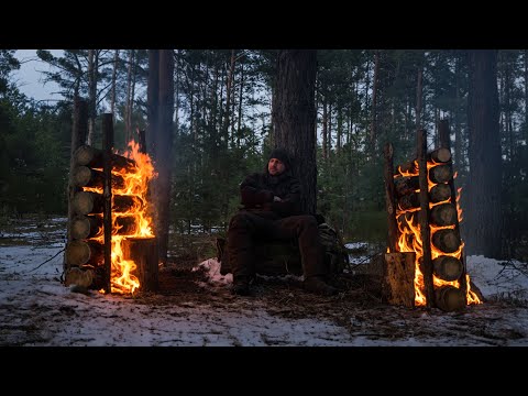 A night in the winter forest by the reflector fire (Nodja campfire)