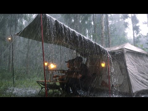 AMAZING‼️CAMPING IN THE HEAVY RAIN 🌧️RELAXING IN A WARM TENT WITH THE SOUND OF RAIN ON THE TENT ROOF