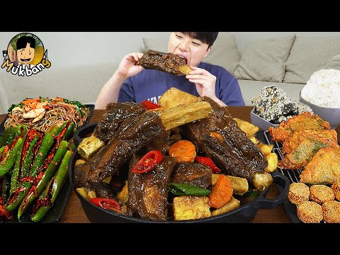 ASMR MUKBANG | Huge Beef Galbi-jjim, kimchi, korean home meal recipe ! eating