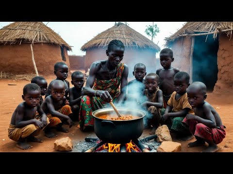 Strong African Village Mother Feeds Her Hungry Big Family