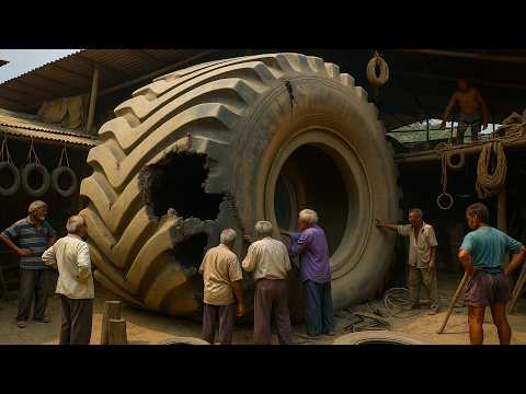 How to REPAIR A LOADER TIRE Cracked Sidewall on a 12-Foot Behemoth | Amazing Hand-Restoring PROCESS