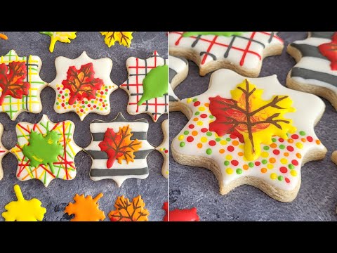 Decorated Fall Leaf Cookies 🍃🍁🍂